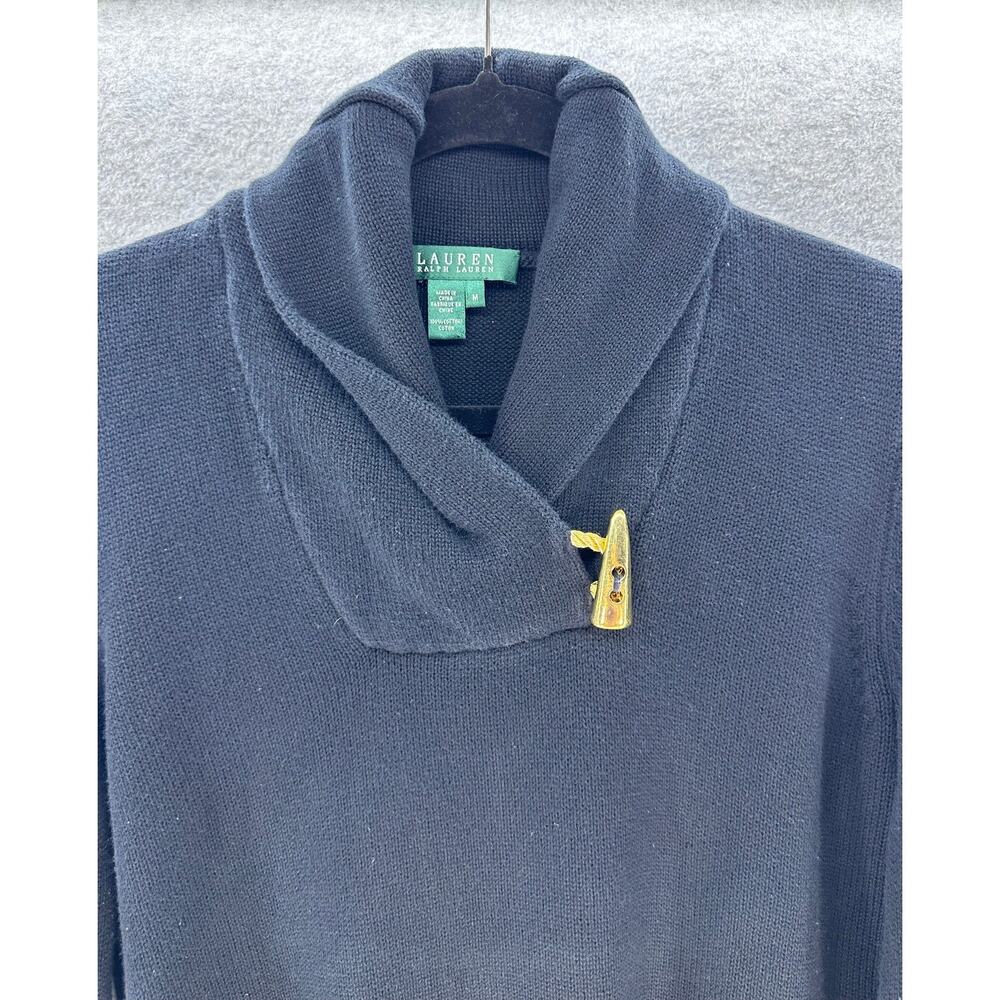 Lauren Ralph Lauren Women's M Navy Toggle Shawl Neck Sweater Cotton Nautical - Picture 3 of 9